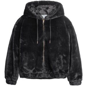 Time and Tru Women’s Faux Fur Zip-Up Hoodie - Size 1X, Rich Black
